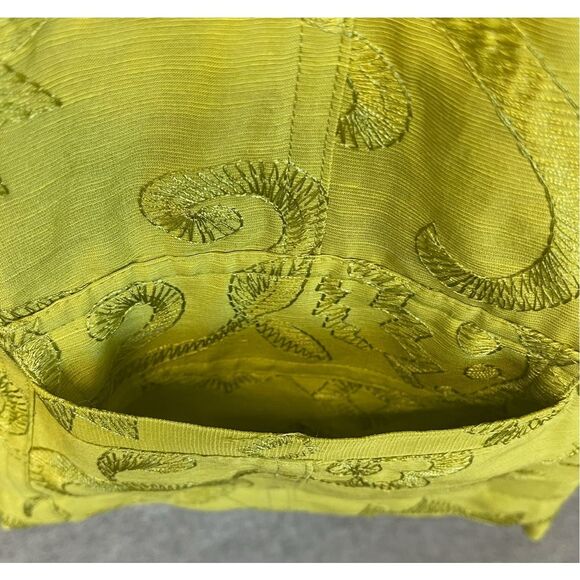 CHICO’S Silk Linen Jacket Size 1 (8/M) Chartreuse Embroidered Open Front Green - Picture 7 of 11